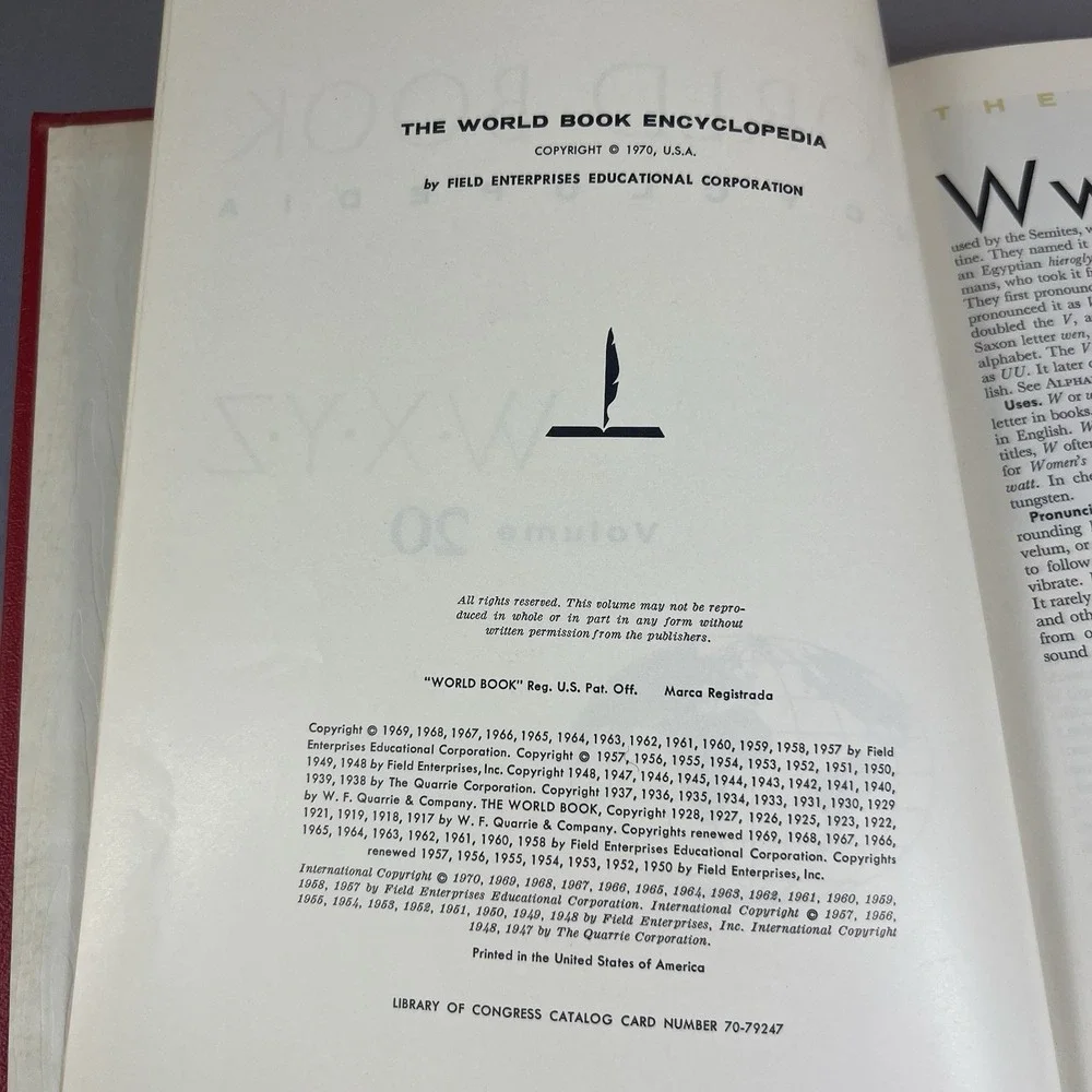 1970 The World Book Encyclopedia Volume 20 W-X-Y-Z Hardcover Vintage Book